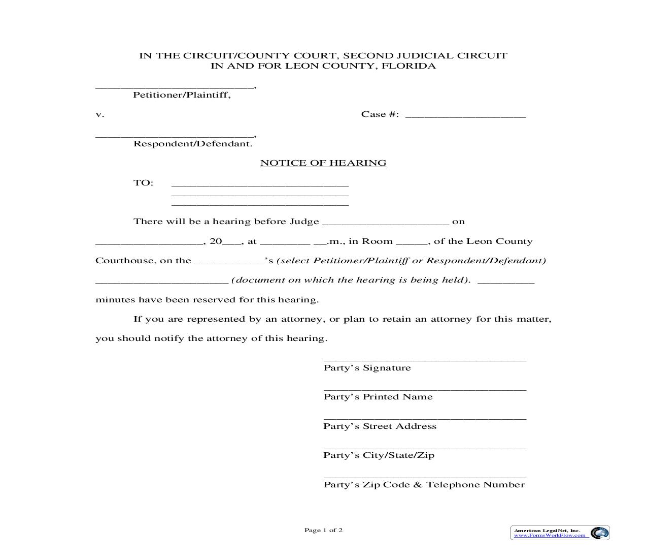 Notice Of Hearing | Pdf Fpdf Doc Docx | Florida