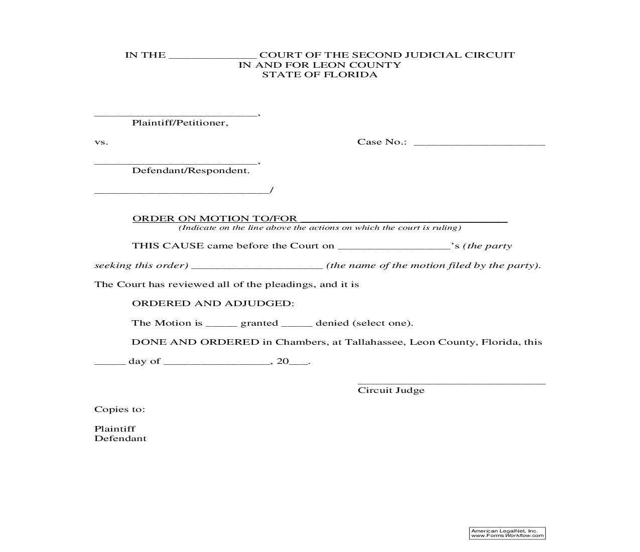 Order On Motion (General) | Pdf Fpdf Doc Docx | Florida