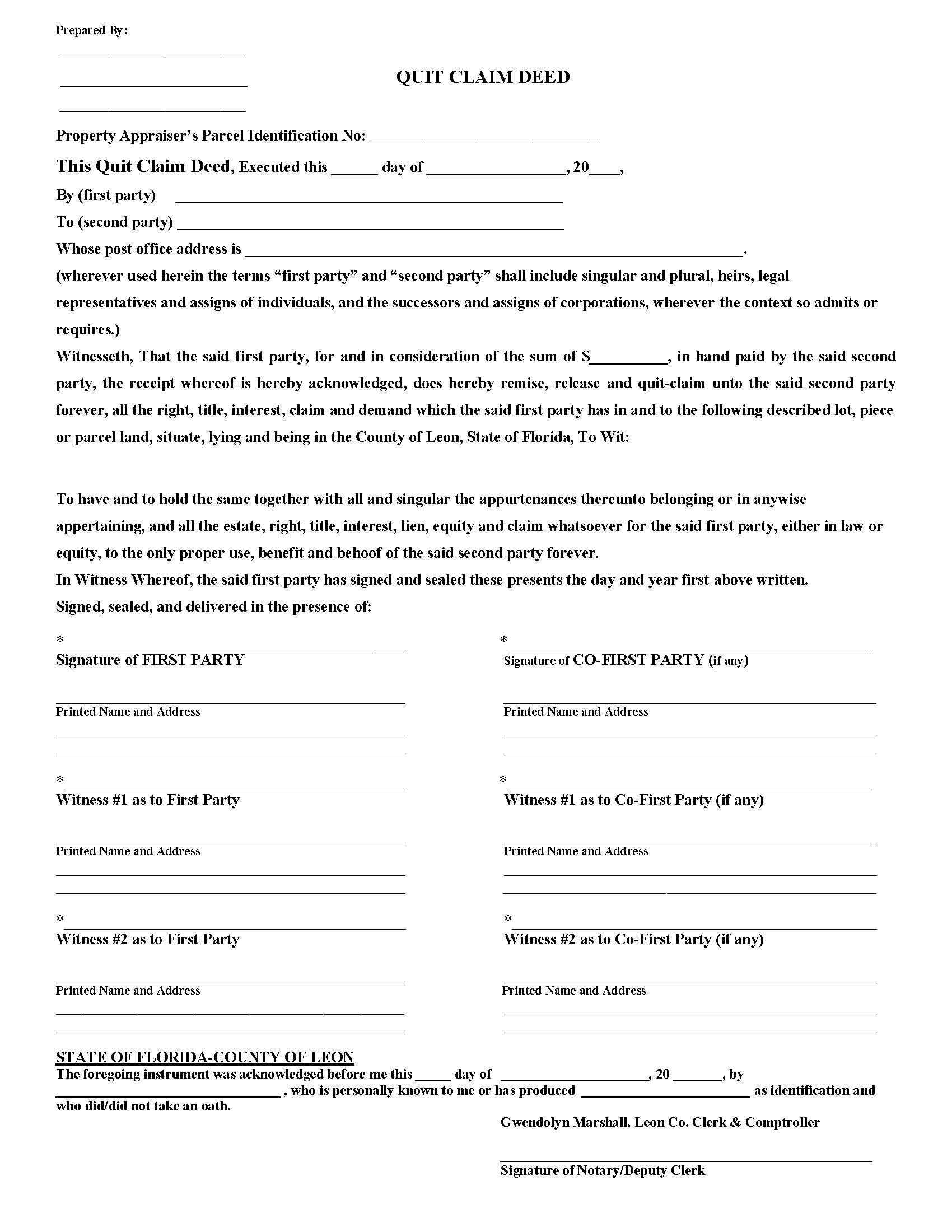 Quit Claim Deed | Pdf Fpdf Doc Docx | Florida