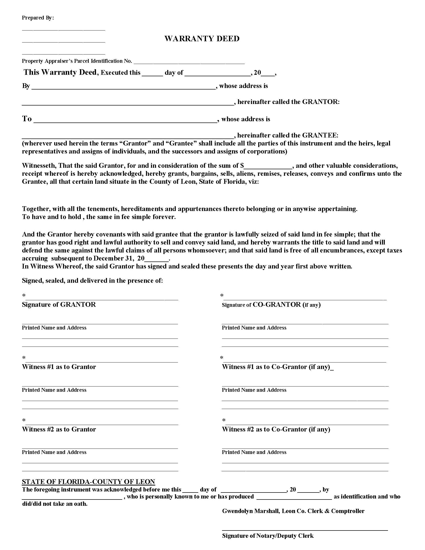 Warranty Deed | Pdf Fpdf Doc Docx | Florida