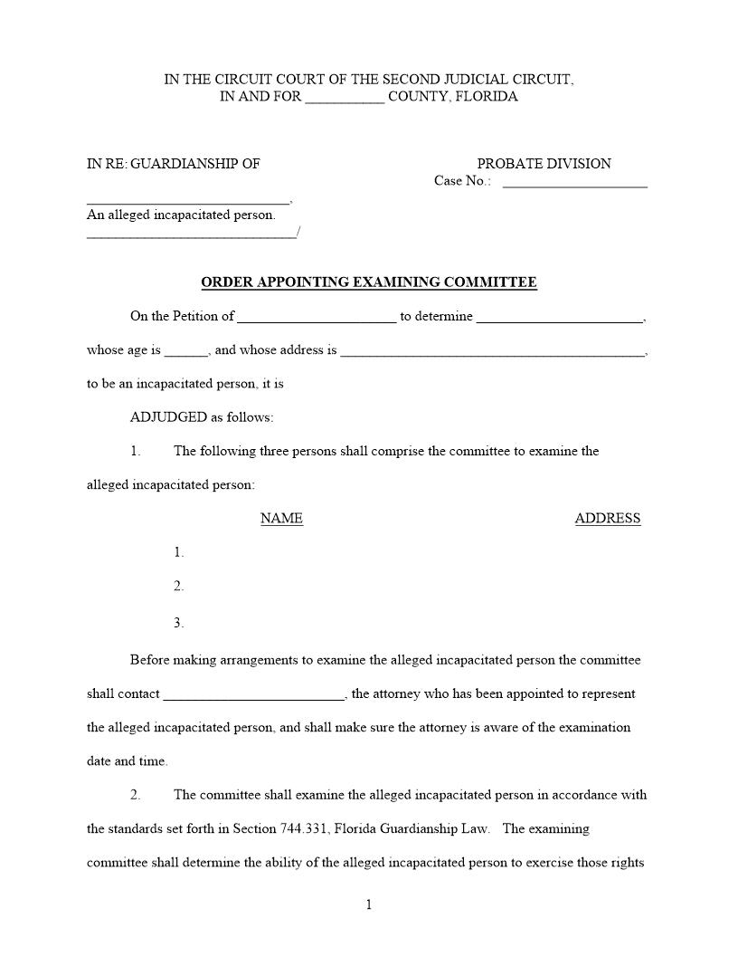 Order Appointing Examining Committee | Pdf Fpdf Docx | Florida