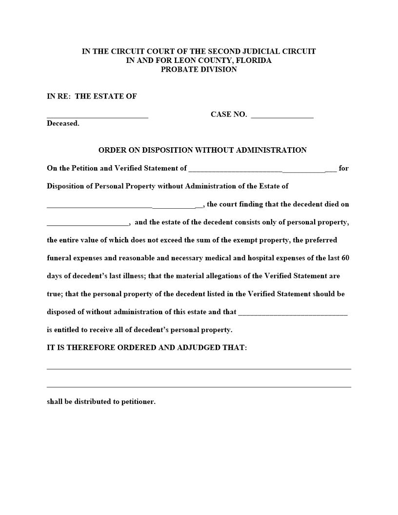 Order On Disposition Without Administration | Pdf Fpdf Docx | Florida
