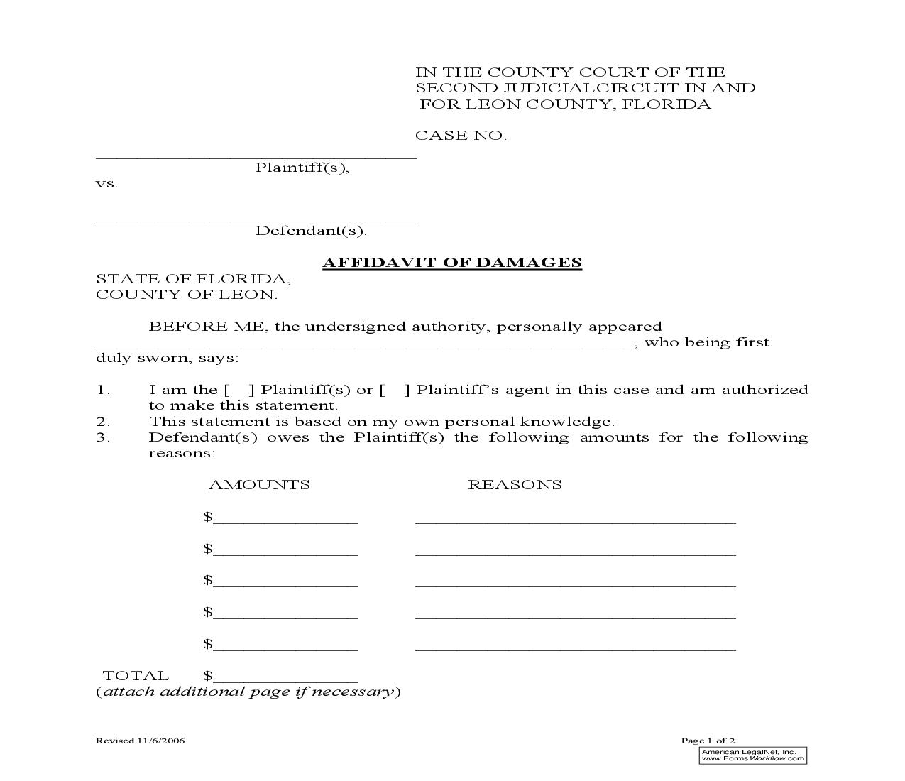 Affidavit Of Damages | Pdf Fpdf Doc Docx | Florida