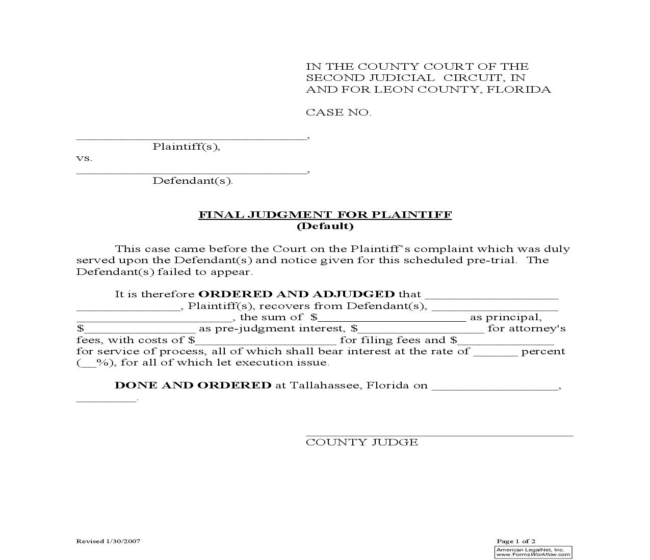 Final Judgment For Plaintiff (Default) | Pdf Fpdf Doc Docx | Florida