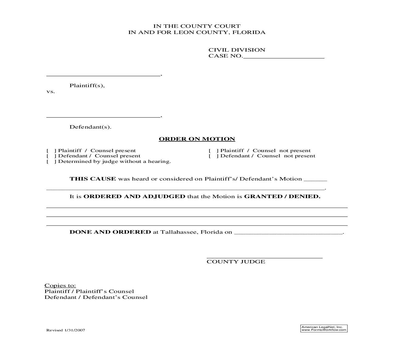 Order On Motion | Pdf Fpdf Doc Docx | Florida