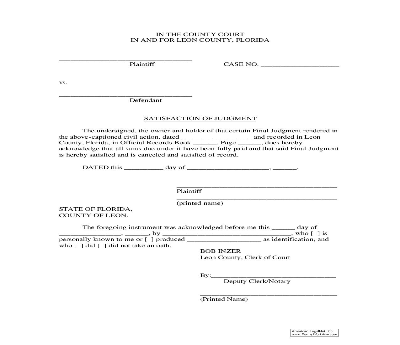 Satisfaction Of Judgment (County) | Pdf Fpdf Doc Docx | Florida