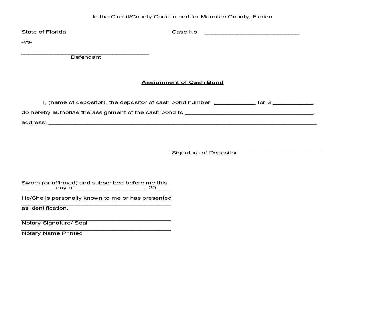 Assignment Of Cash Bond | Pdf Fpdf Doc Docx | Florida