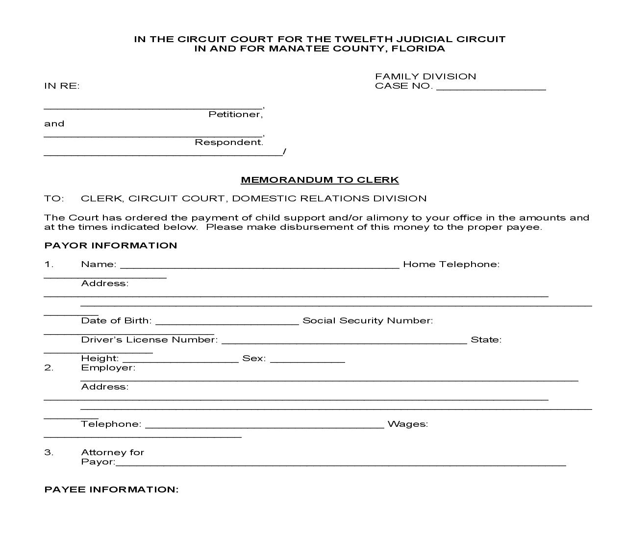 Memorandum To Clerk | Pdf Fpdf Doc Docx | Florida