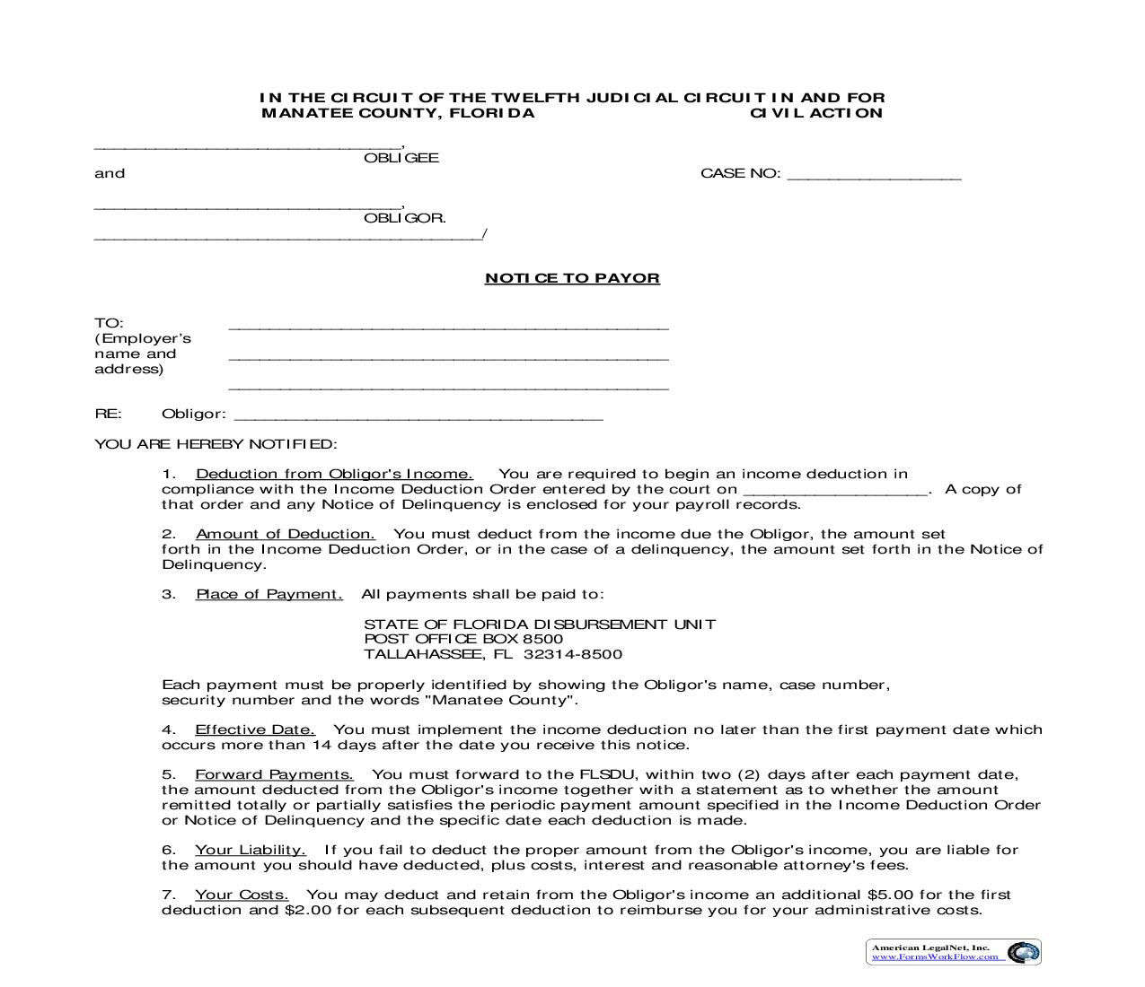 Notice To Payor | Pdf Fpdf Doc Docx | Florida