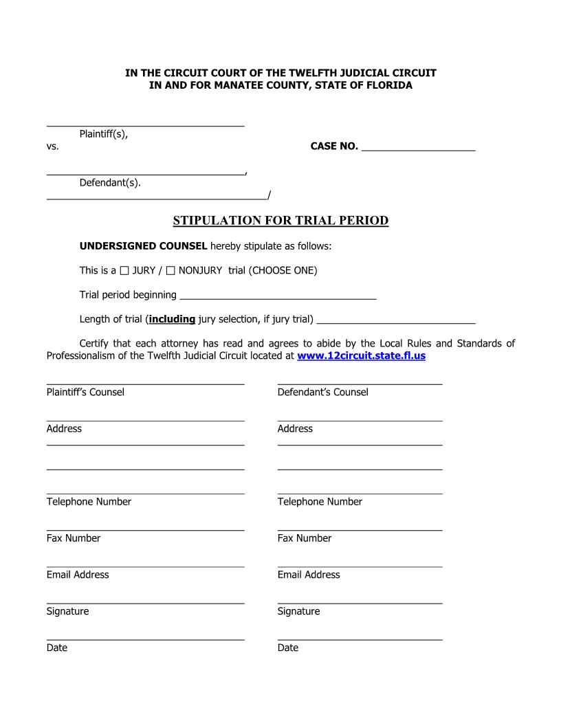 Stipulation For Trial Period | Pdf Fpdf Docx | Florida