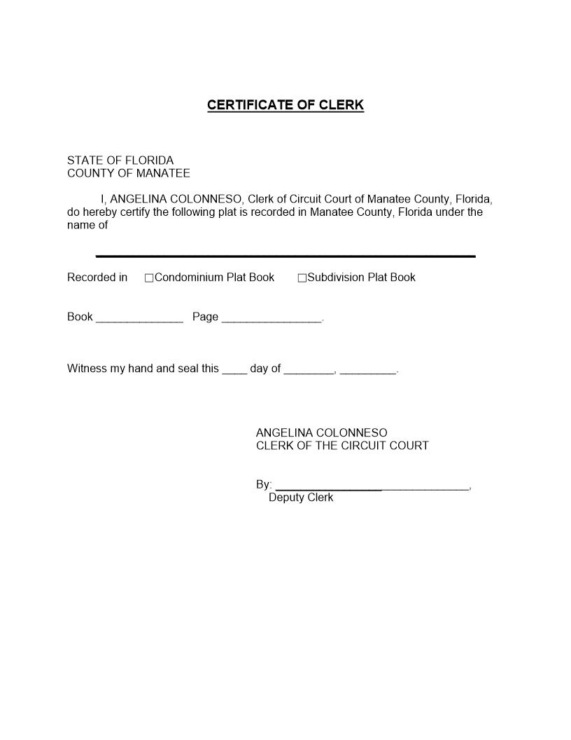Certificate Of Clerk (Plat) | Pdf Fpdf Docx | Florida