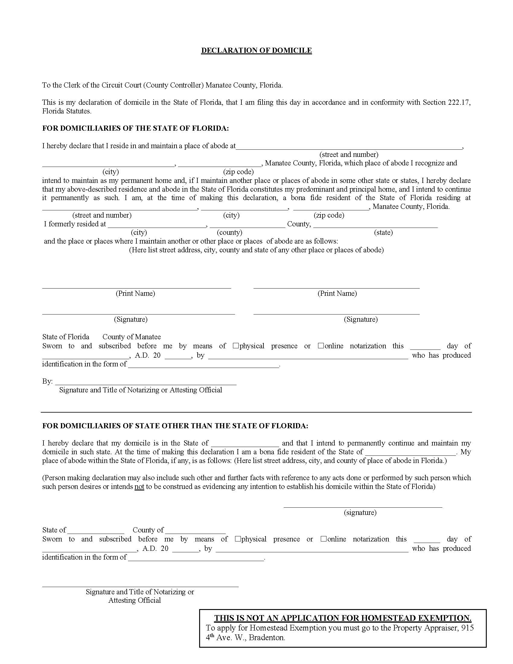 Declaration Of Domicile | Pdf Fpdf Doc Docx | Florida