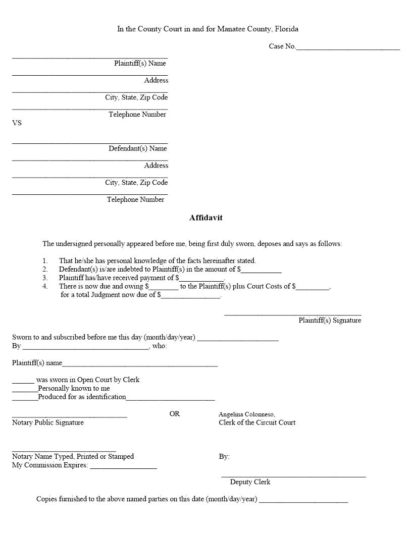 Affidavit (Defendants Default Small Claims) | Pdf Fpdf Docx | Florida