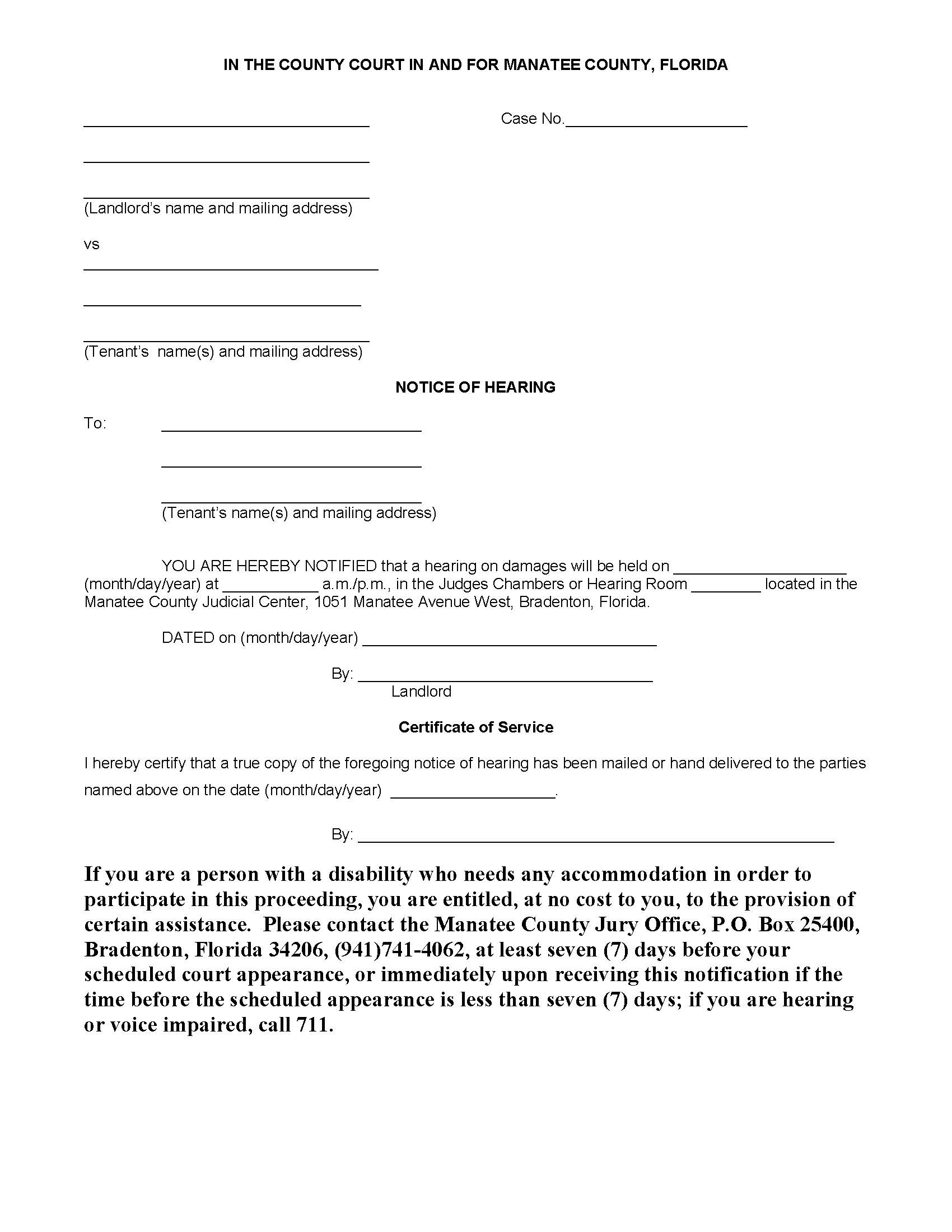 Notice Of Hearing (Damages) | Pdf Fpdf Docx | Florida