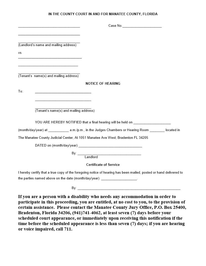 Notice Of Hearing (Final) | Pdf Fpdf Docx | Florida