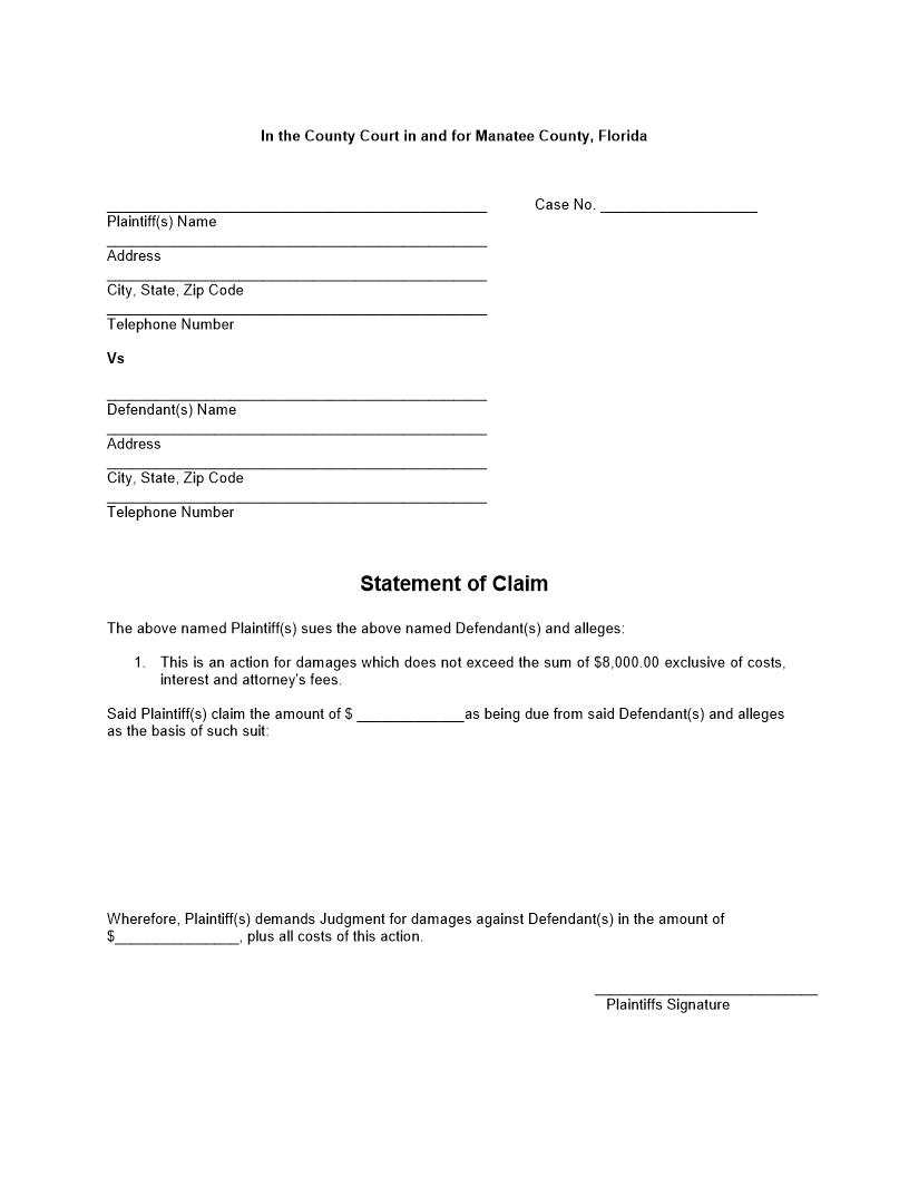 Statement Of Claim | Pdf Fpdf Doc Docx | Florida
