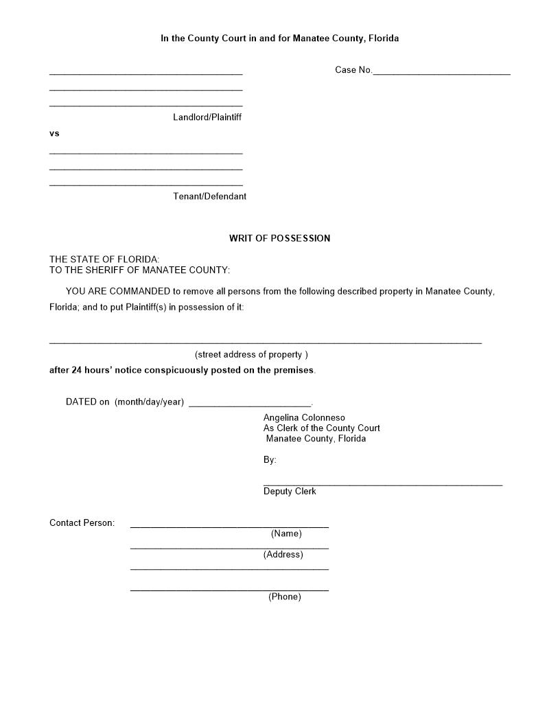 Writ Of Possession | Pdf Fpdf Docx | Florida