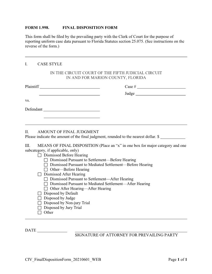 Final Disposition Form | Pdf Fpdf Doc Docx | Florida
