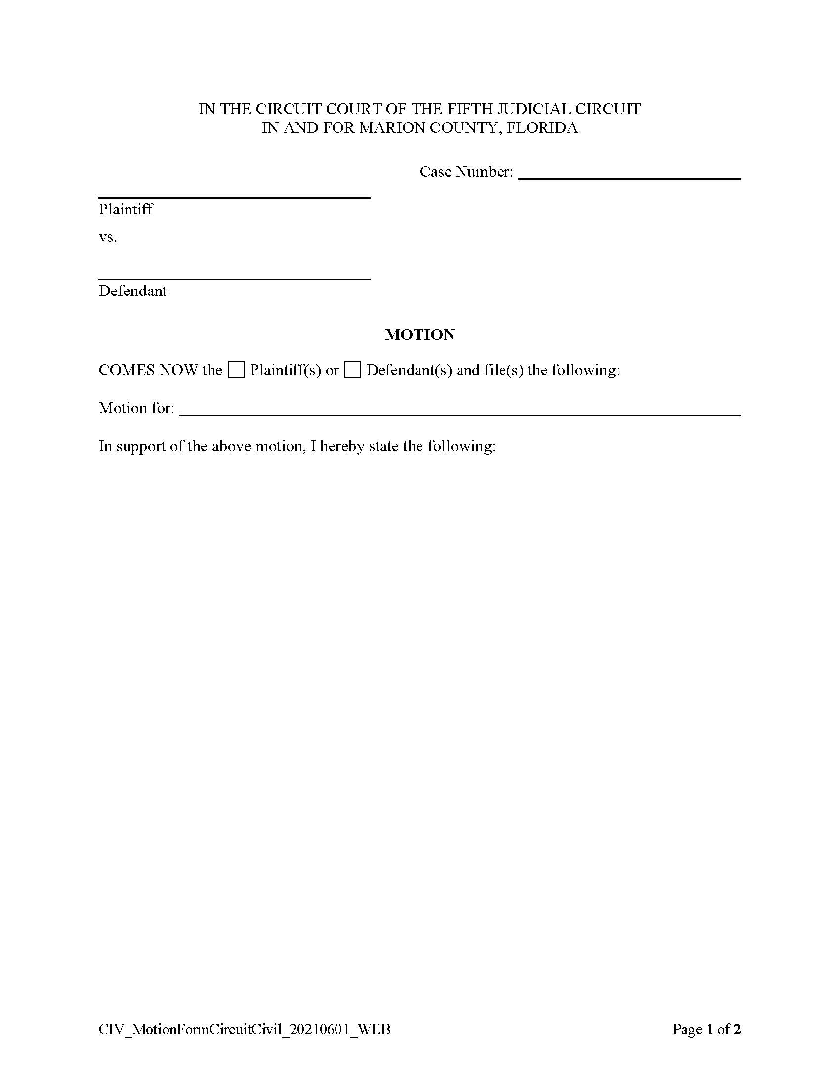 Motion (Circuit Civil) | Pdf Fpdf Docx | Florida