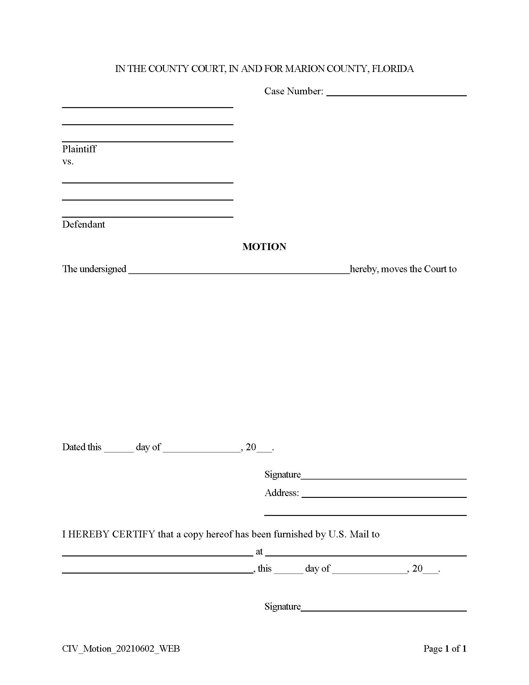 Motion (County Court) | Pdf Fpdf Doc Docx | Florida