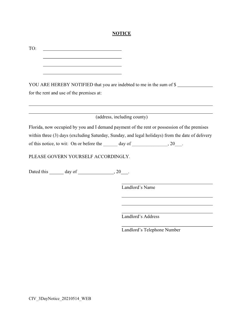 Notice (3 Day) | Pdf Fpdf Doc Docx | Florida