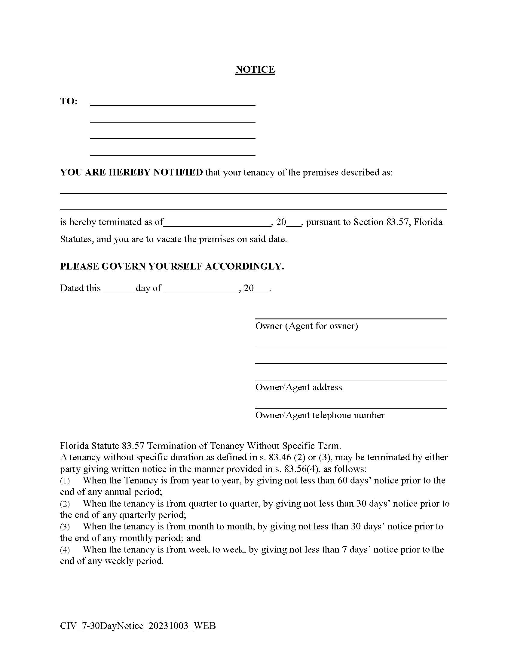 Notice (7 Or 30 Day) | Pdf Fpdf Doc Docx | Florida