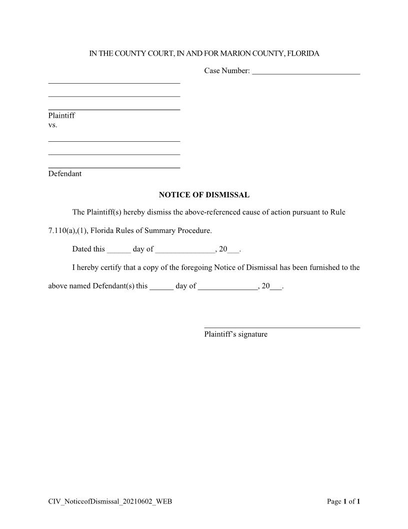 Notice Of Dismissal | Pdf Fpdf Docx | Florida