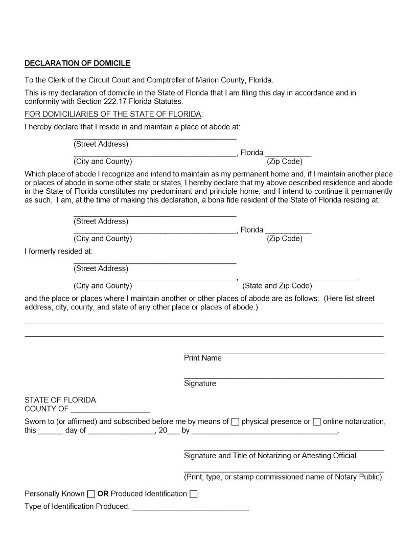 Declaration Of Domicile | Pdf Fpdf Doc Docx | Florida