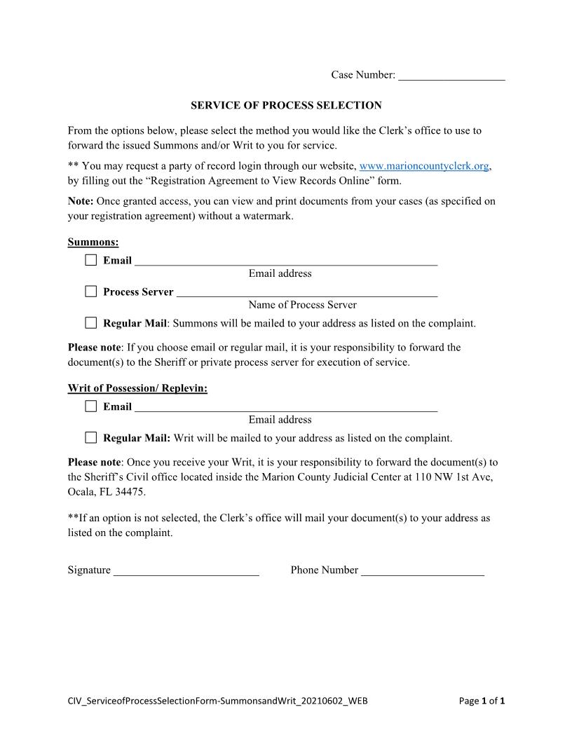 Service Of Process Selection (Summons And Writ) | Pdf Fpdf Docx | Florida