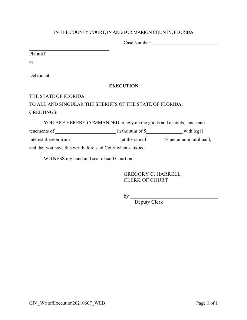 (Writ Of) Execution | Pdf Fpdf Docx | Florida