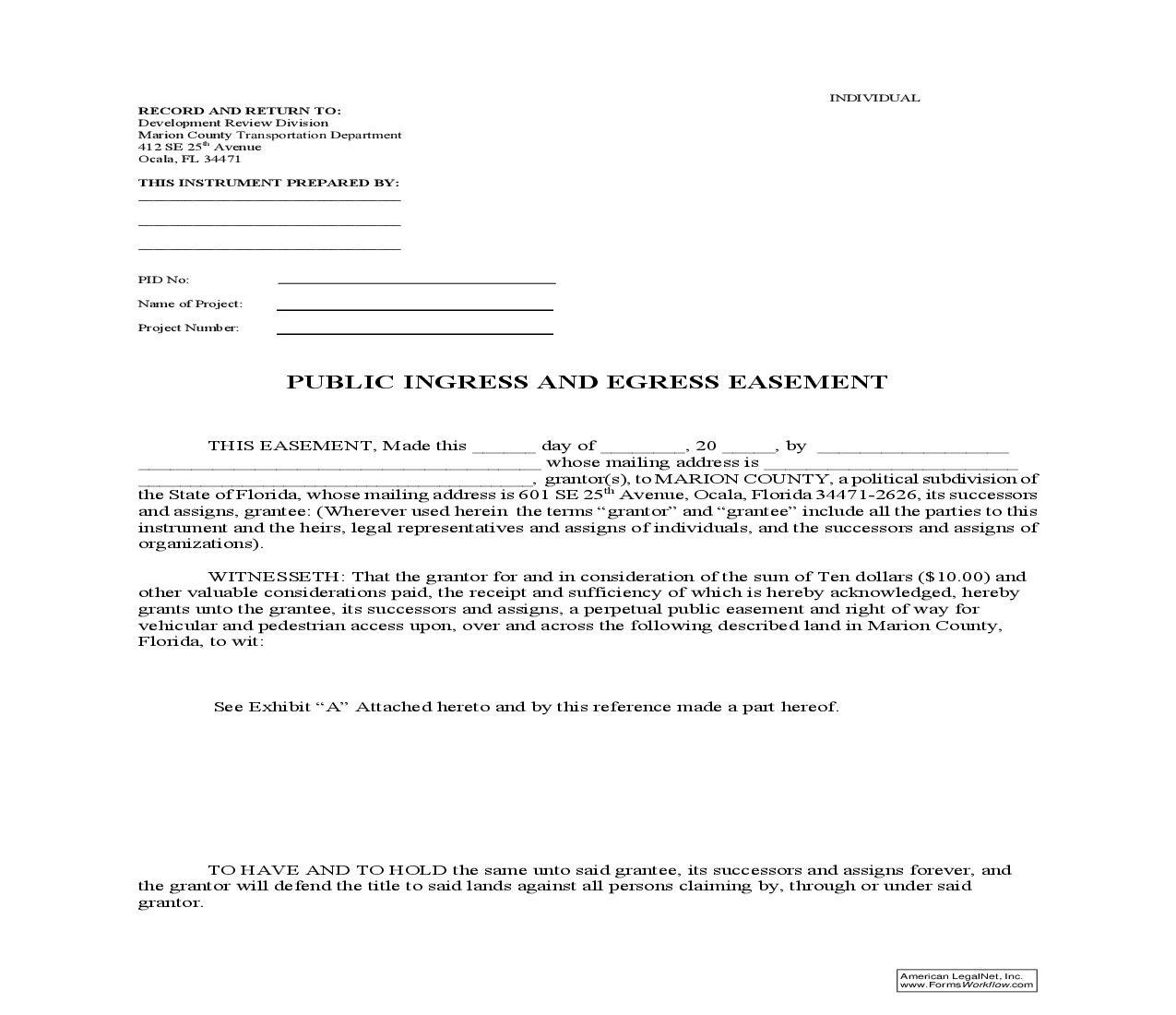 Public Ingress And Egress Easement (Individual) | Pdf Fpdf Doc Docx | Florida