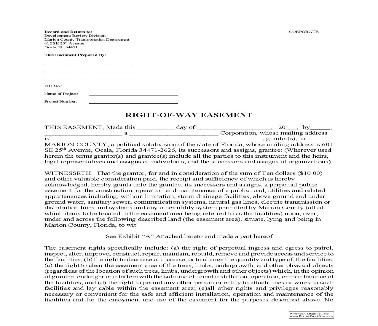 Right-Of-Way Easement (Corporate) | Pdf Fpdf Doc Docx | Florida
