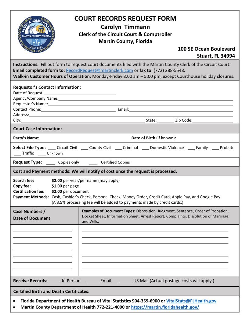 Court Records Request Form | Pdf Fpdf Docx | Florida