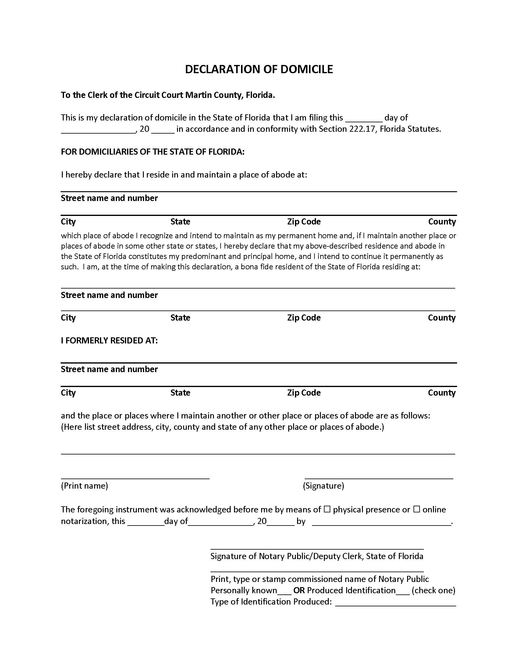 Declaration Of Domicile | Pdf Fpdf Doc Docx | Florida