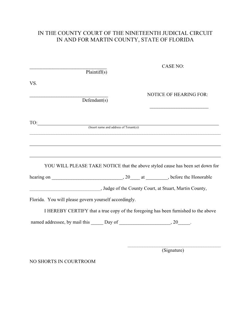 Notice Of Hearing | Pdf Fpdf Docx | Florida