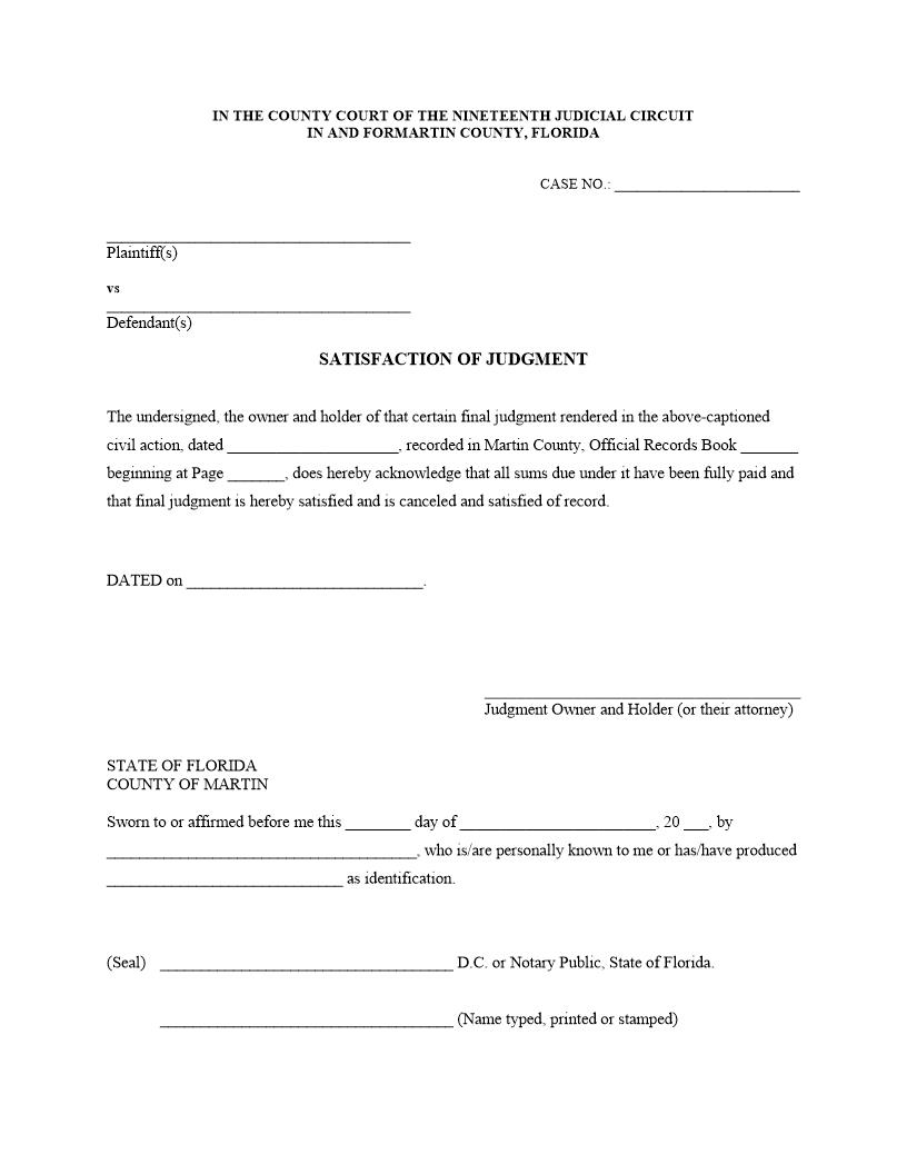 Satisfaction Of Judgment | Pdf Fpdf Doc Docx | Florida