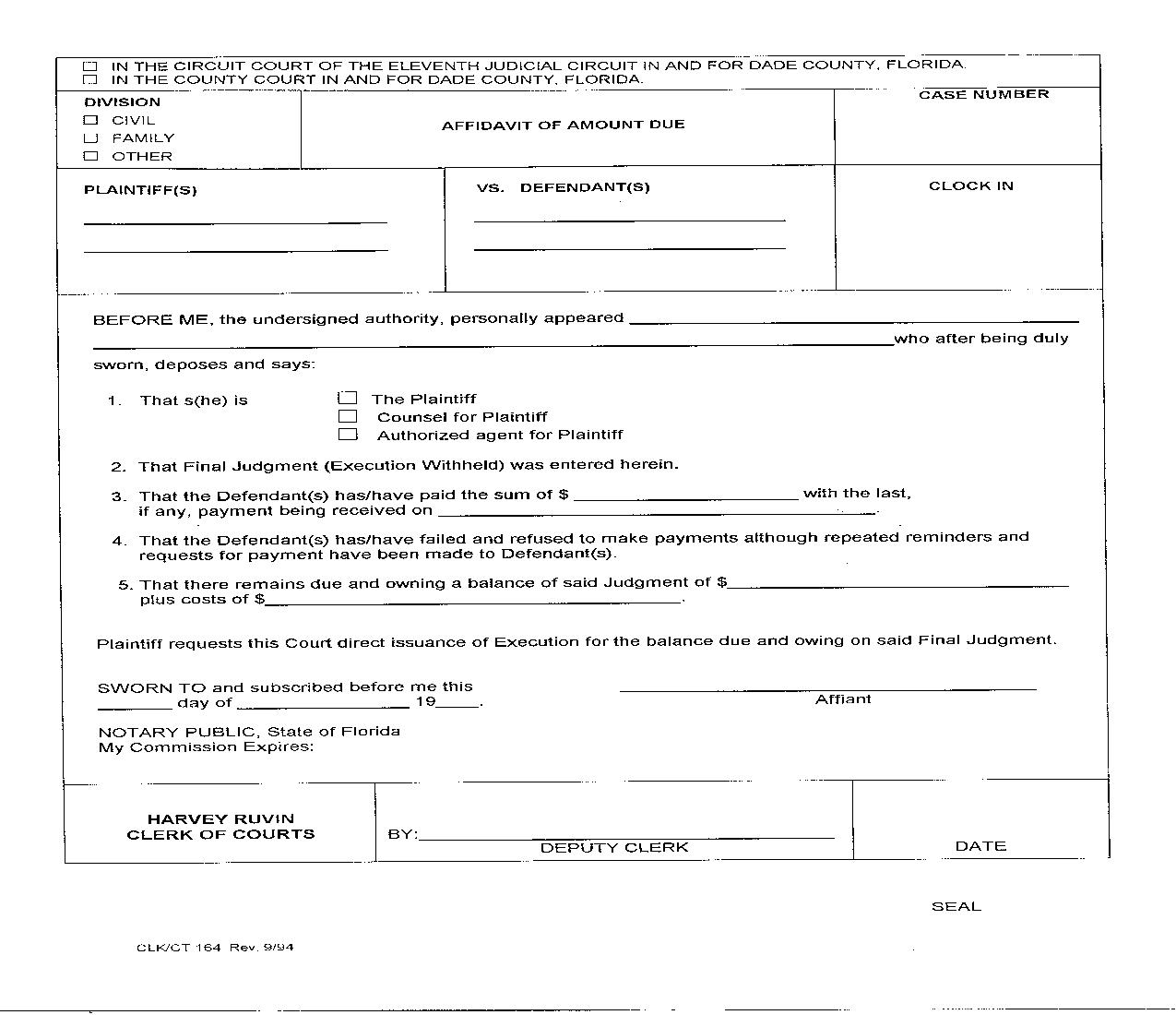 Affidavit Of Amount Due {164} | Pdf Fpdf Doc Docx | Florida
