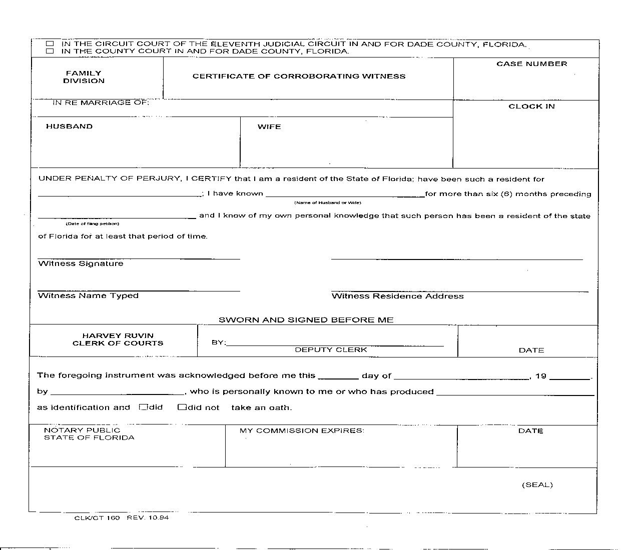 Certificate Of Corroborating Witness {160} | Pdf Fpdf Doc Docx | Florida