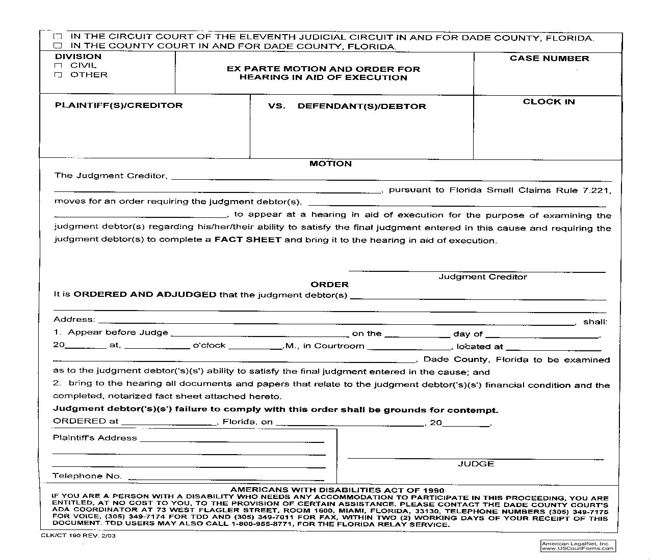 Ex Parte Motion Hearing In Aid of Execution {190} | Pdf Fpdf Doc Docx | Florida