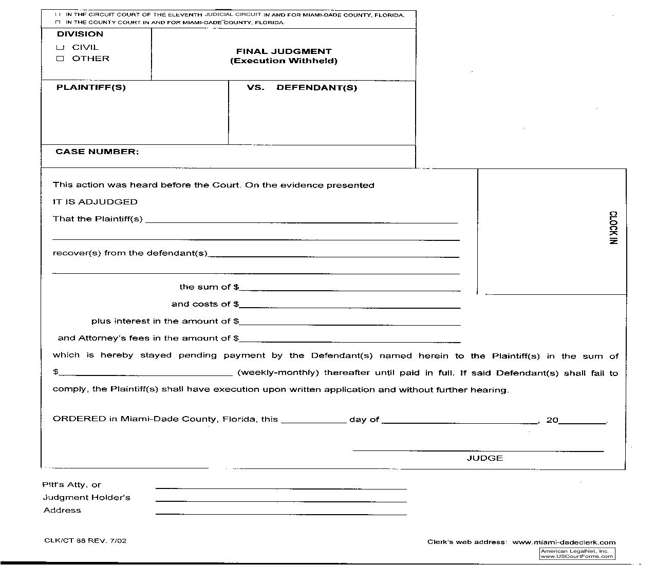 Final Judgment Execution Withheld {88} | Pdf Fpdf Doc Docx | Florida