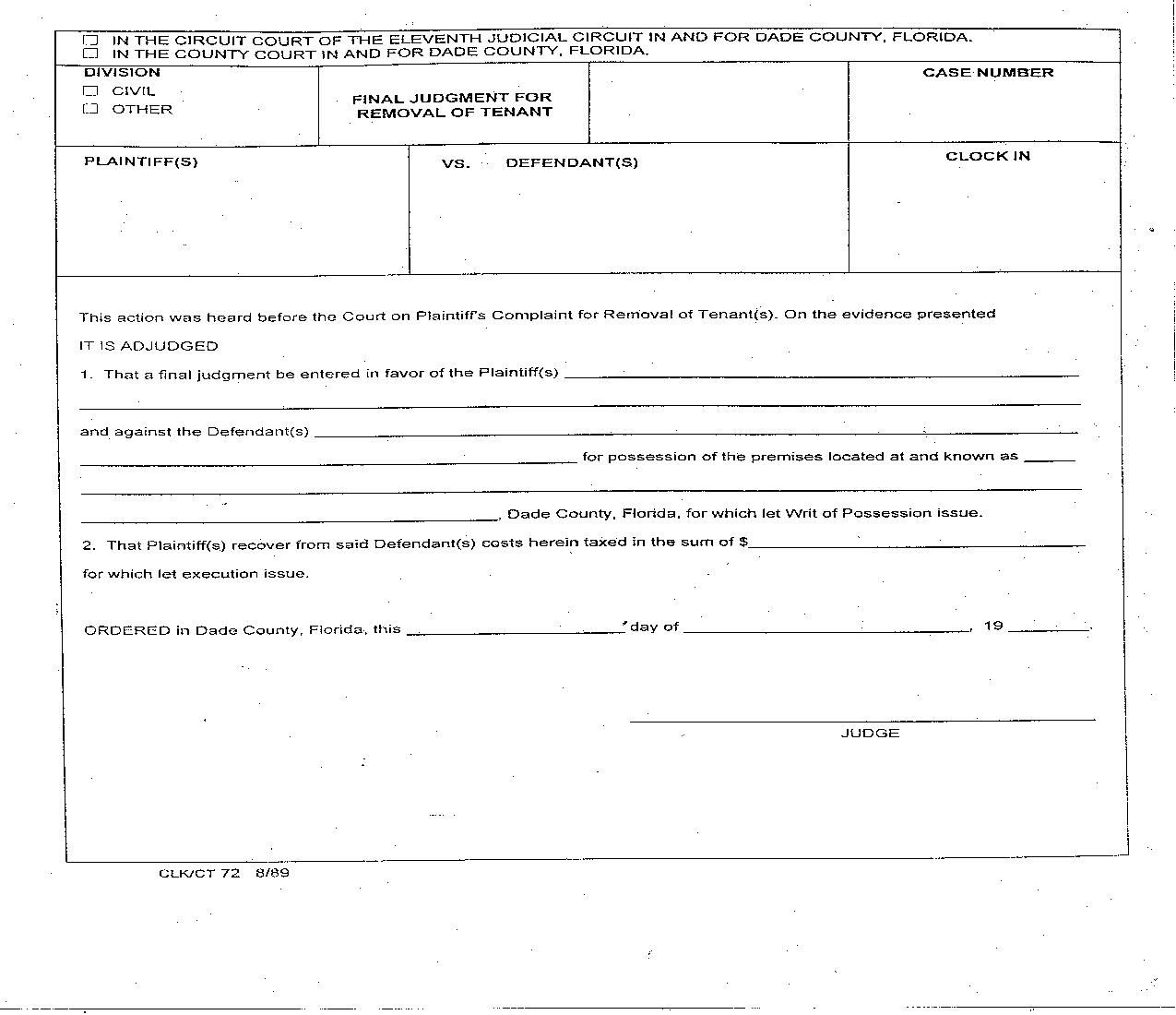 Final Judgment For Removal Of Tenant {72} | Pdf Fpdf Doc Docx | Florida