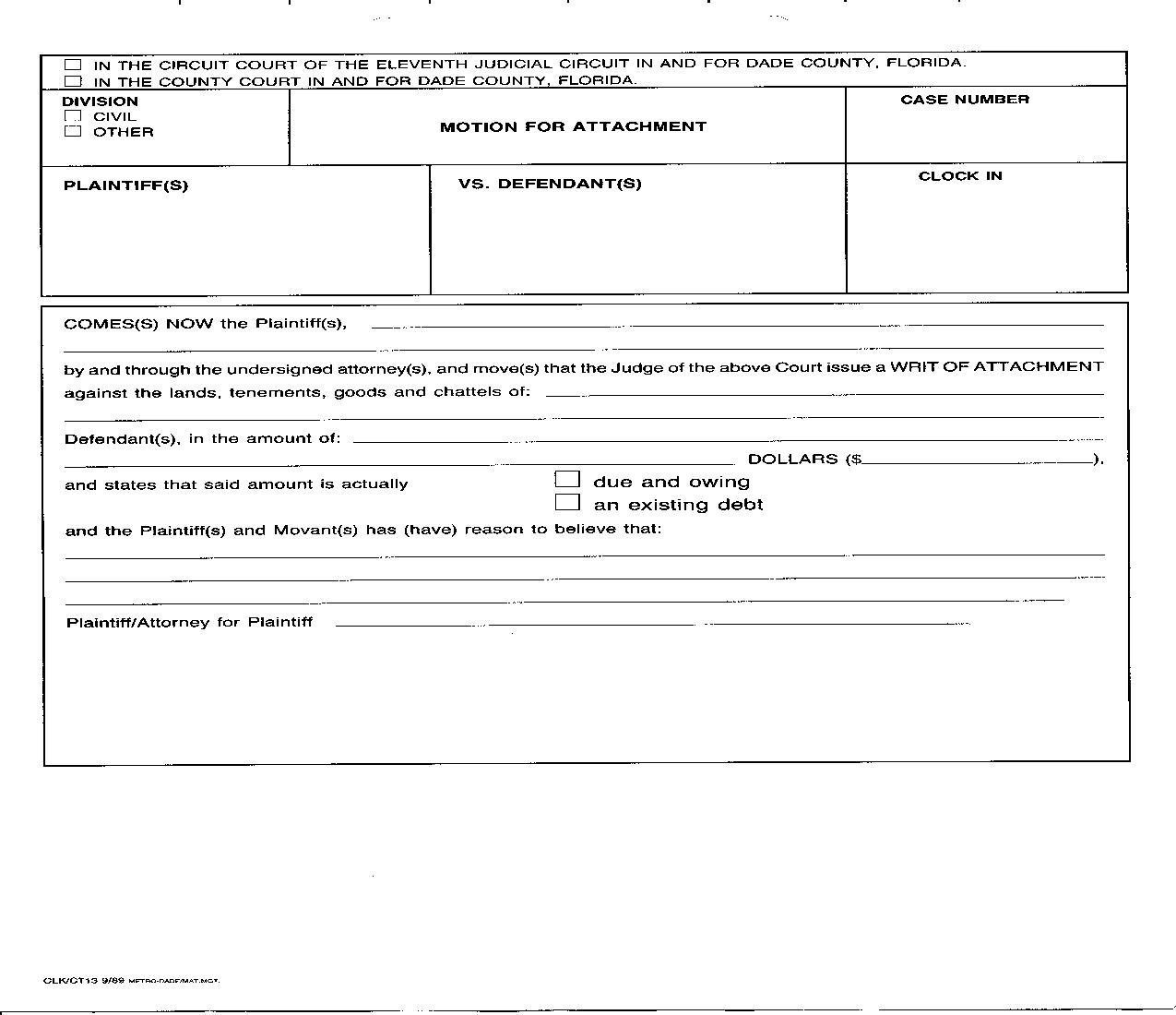 Motion For Attachment {13} | Pdf Fpdf Doc Docx | Florida