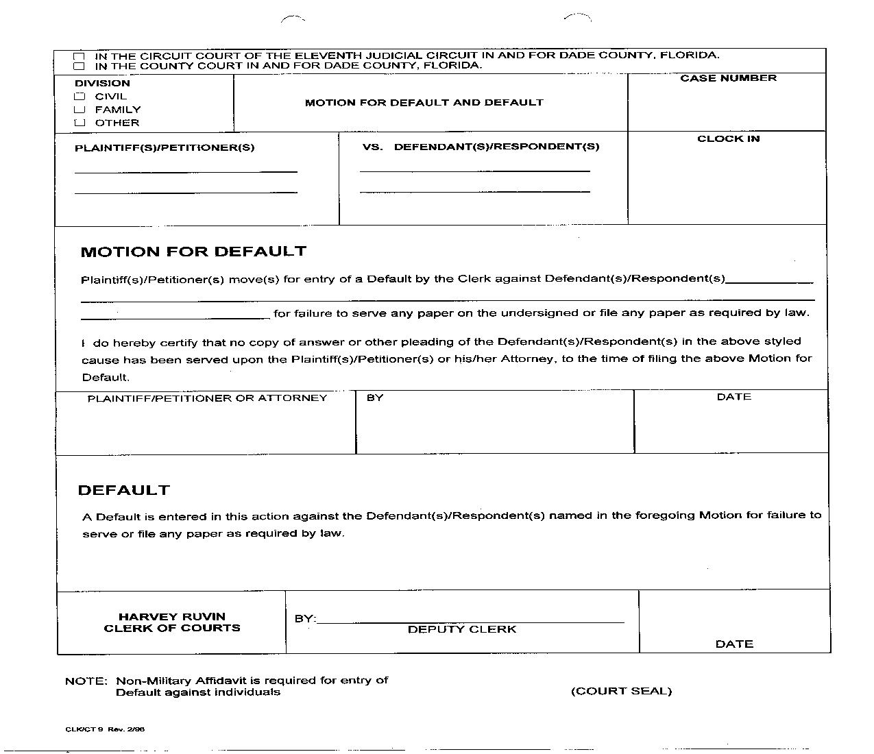 Motion For Default and Default {9} | Pdf Fpdf Doc Docx | Florida
