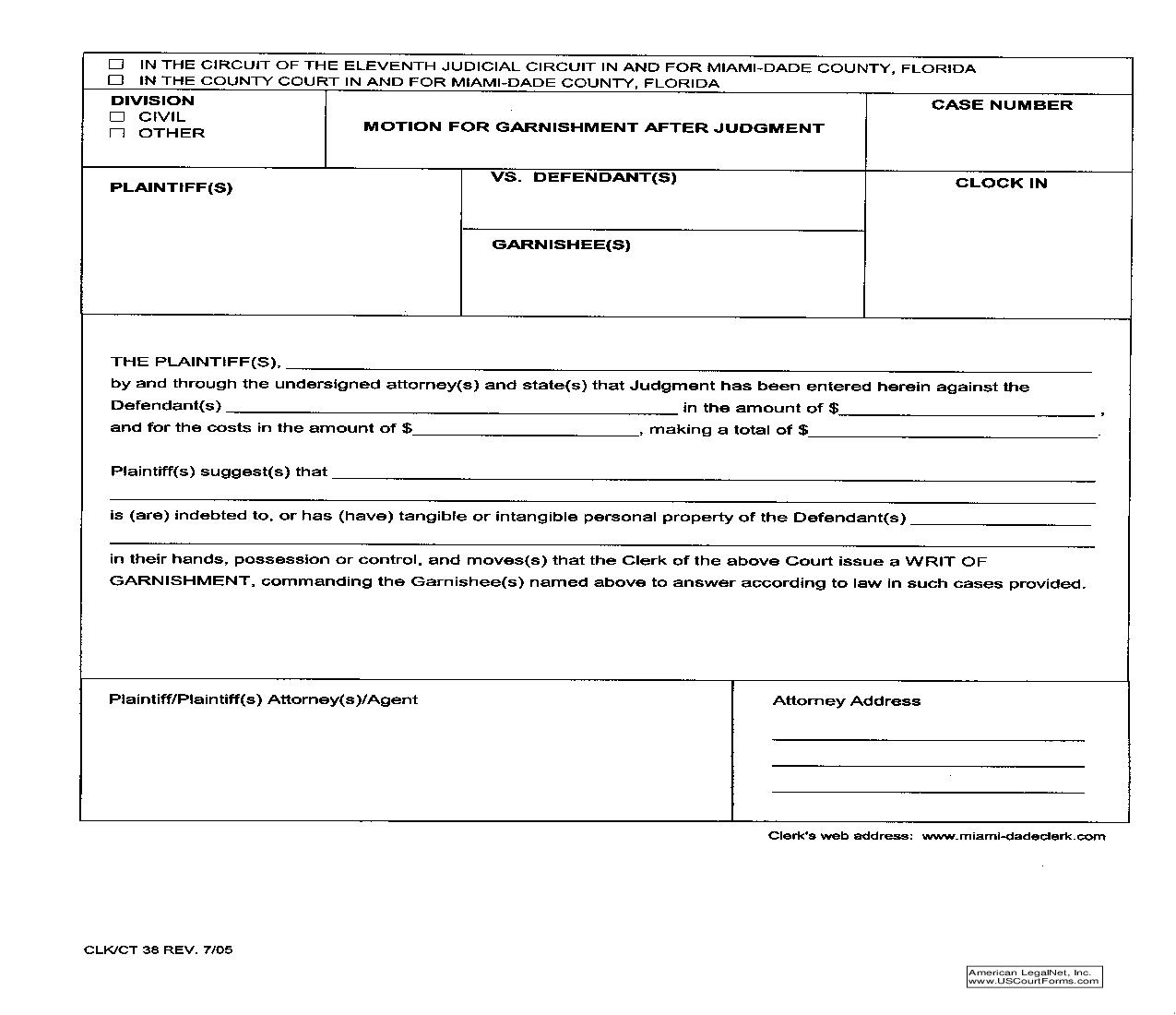 Motion For Garnishment After Judgment {38} | Pdf Fpdf Doc Docx | Florida