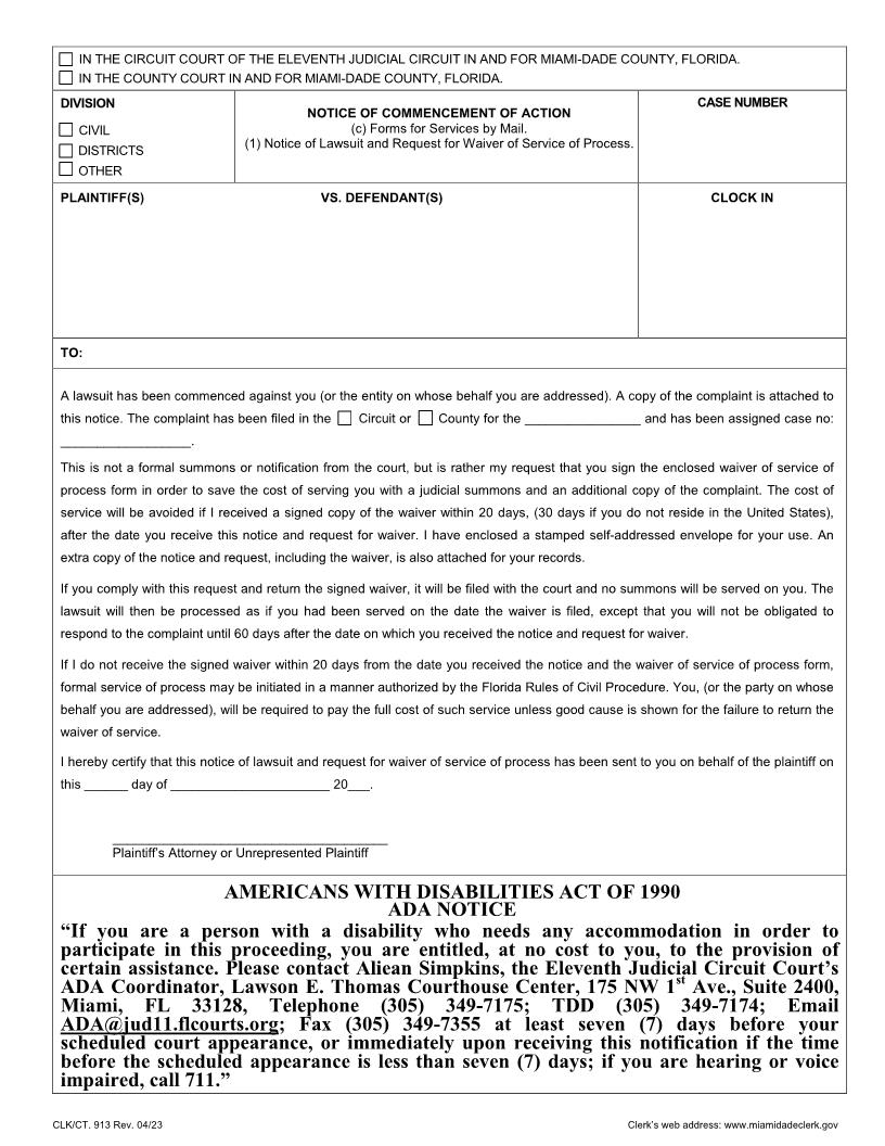 Notice Of Commencement Of Action {913} | Pdf Fpdf Docx | Florida