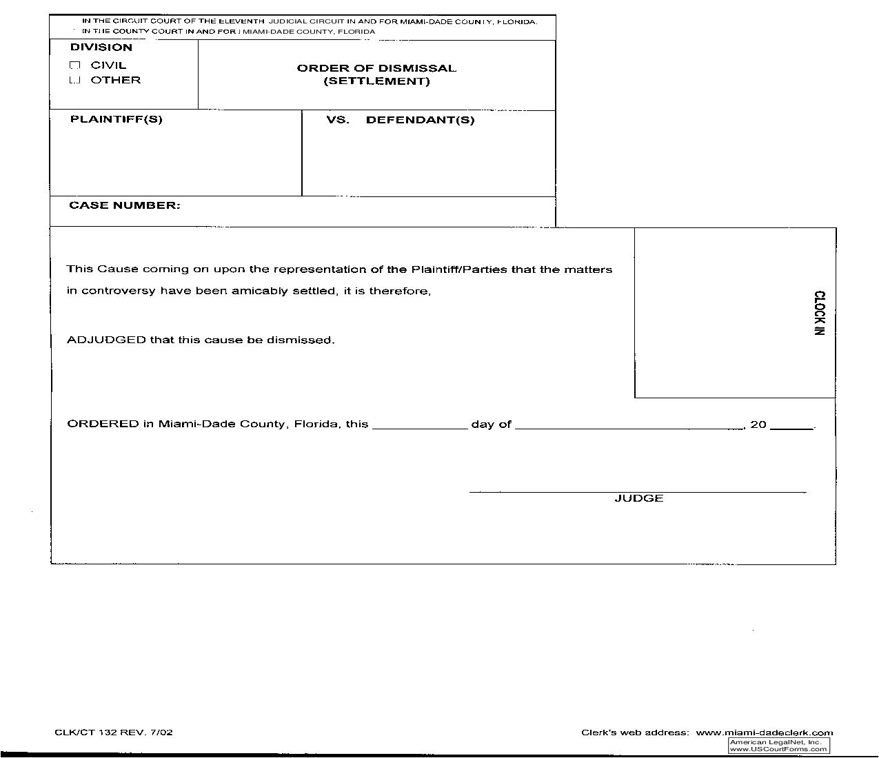 Order Of Dismissal Settlement {132} | Pdf Fpdf Doc Docx | Florida