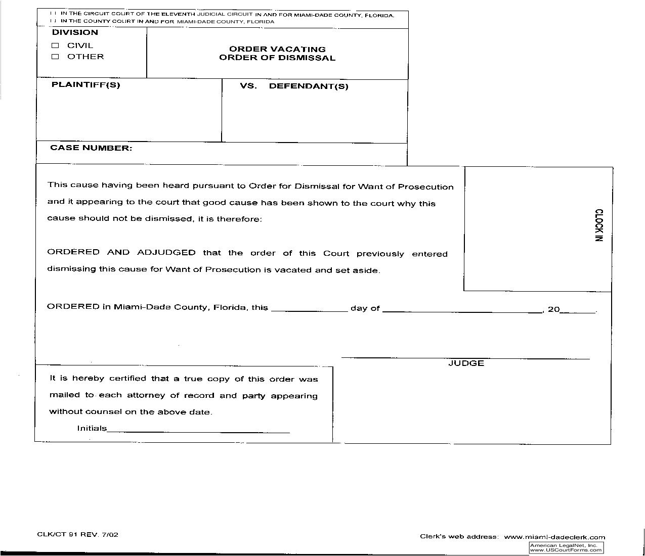 Order Vacating Order of Dismissal {91} | Pdf Fpdf Doc Docx | Florida
