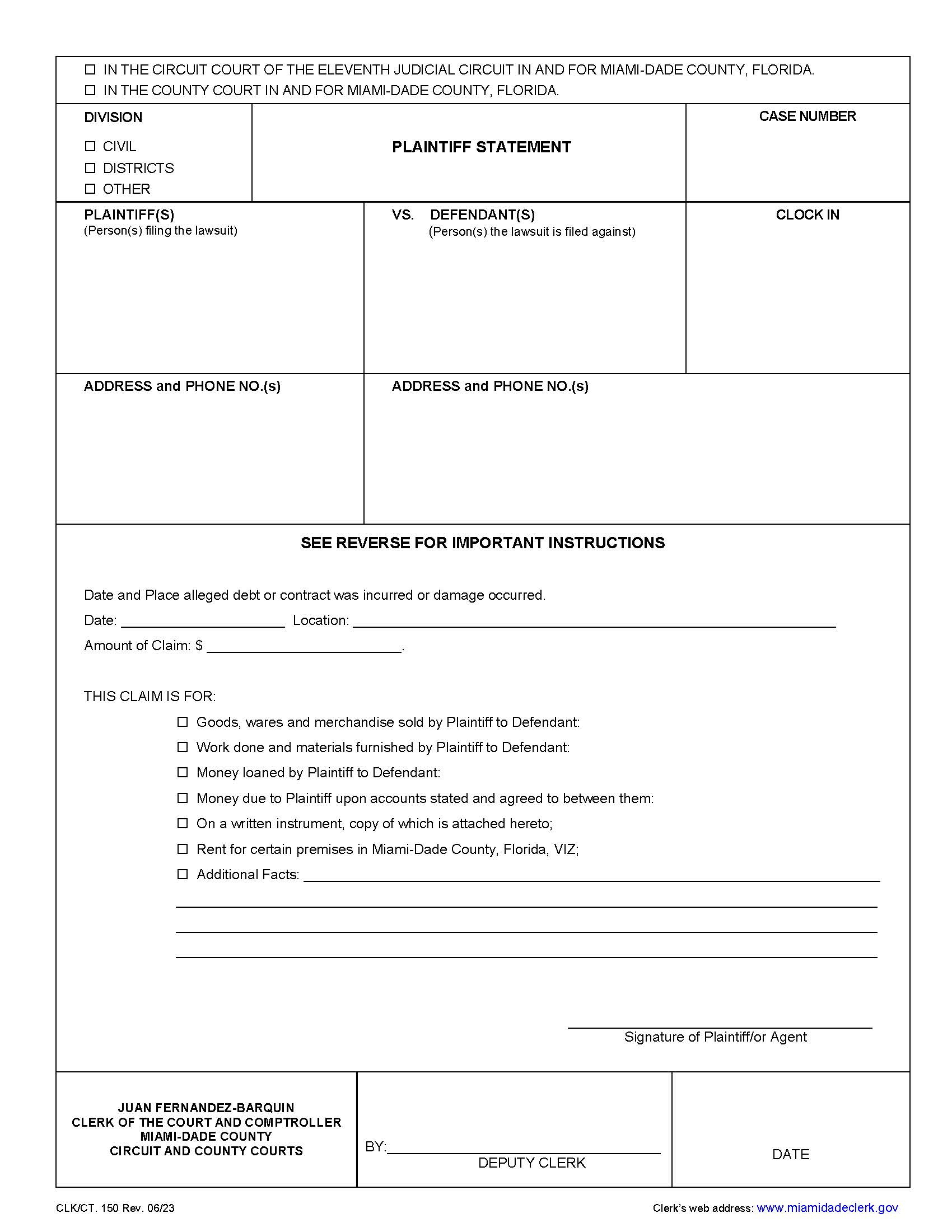 Plaintiff Statement {150} | Pdf Fpdf Docx | Florida