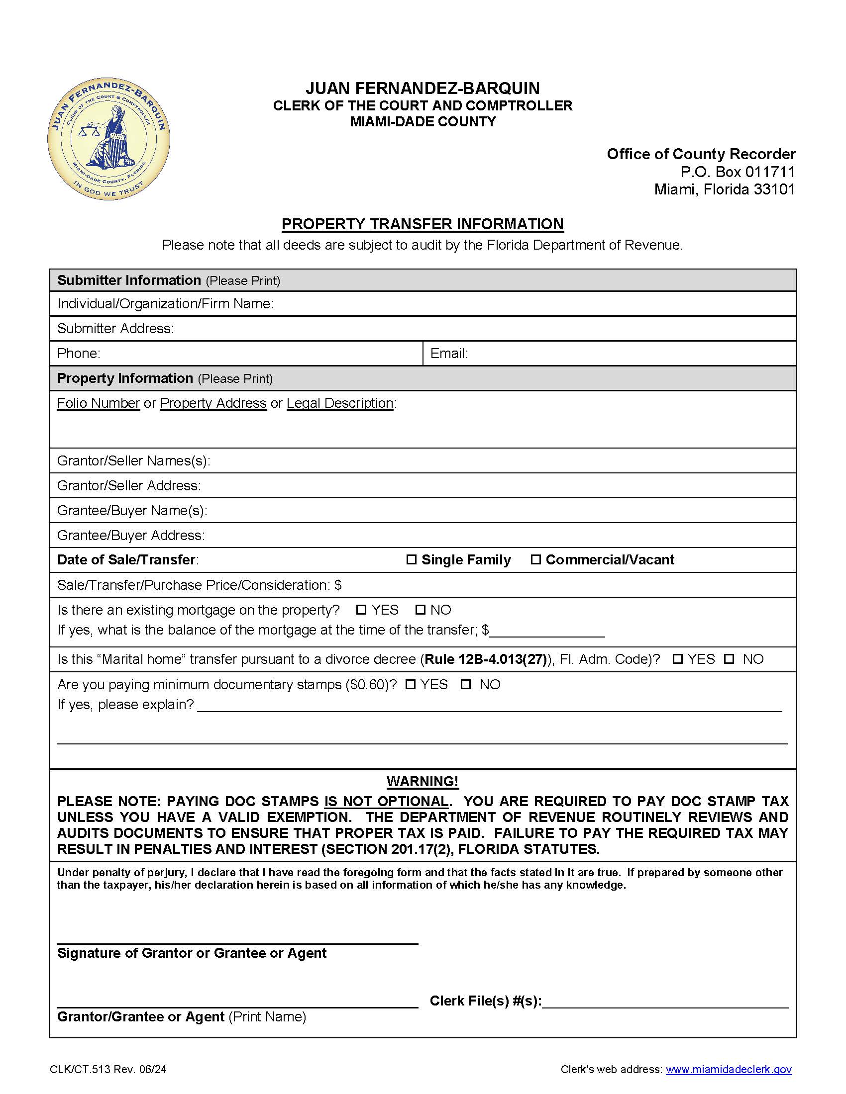 Property Transfer Information {513} | Pdf Fpdf Docx | Florida