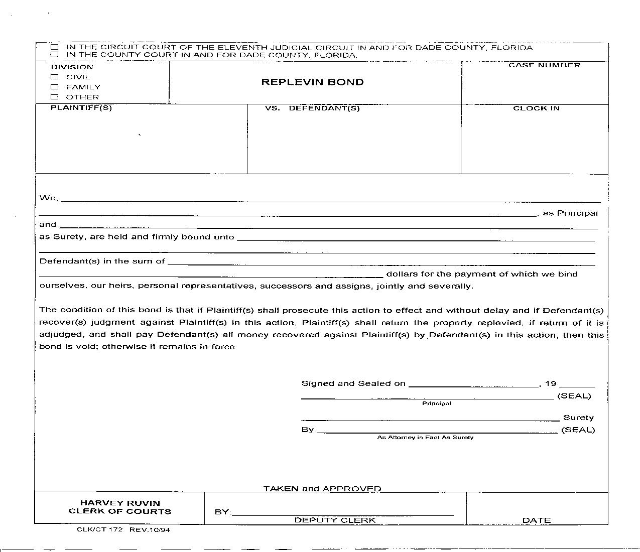 Replevin Bond {172} | Pdf Fpdf Doc Docx | Florida